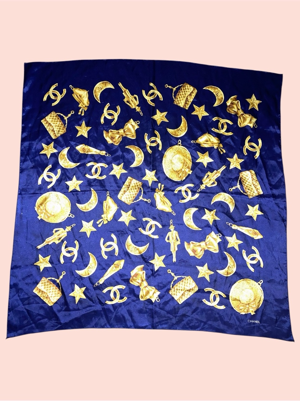 Vintage Chanel Gold Charm Silk Scarf